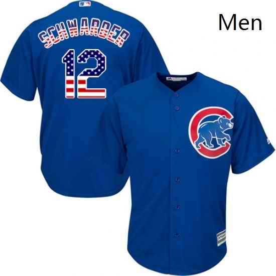Mens Majestic Chicago Cubs 12 Kyle Schwarber Authentic Royal Blue USA Flag Fashion MLB Jersey